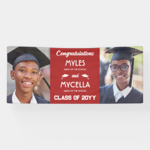 Red 2 Photos Congratulations Twins Graduate Banner
