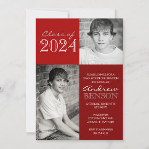 Red 2 Toned Classic 2 Photo Graduation Invitation