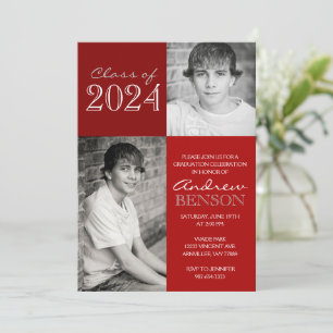 Red 2 Toned Classic 2 Photo Graduation Invitation