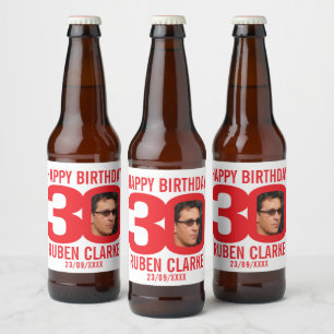 Red 30th Birthday custom photo name label