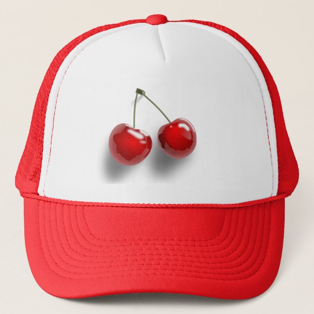 red-31484 red two food fruit cartoon cherries cher trucker hat (Front)