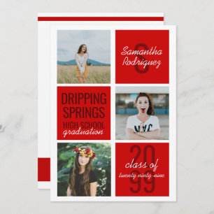 Red 3 Photo Fun Boxes Graduation Invitation