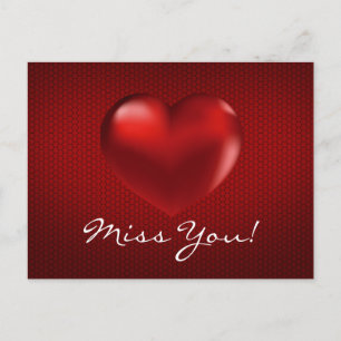 Red 3D Heart on Red Background Miss You Post Card