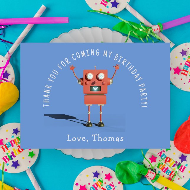 Red 3D robot kids birthday party thank you Card (Creator Uploaded)