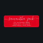 Red 4 LINES Modern Wedding Stylish Return Address<br><div class="desc">4 LINES Christmas holiday Modern Wedding Stylish Return Address label
4 LINES Modern Wedding Elegant Stylish Script Return Address simple label in eyecatching red and white typo with couple family names in handwritten calligraphy and return address in standard classic sans serif font. Perfect for rspv and wedding invitations.</div>