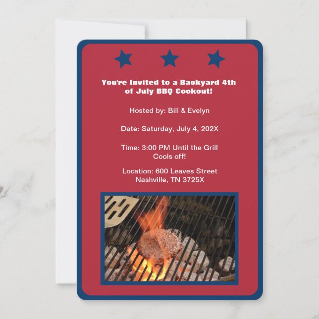 Red 4th of July Hamburger Barbecue Invitation (Front)