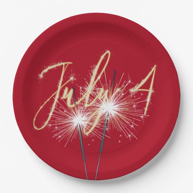 Red 4th of July Sparklers Paper Plate (Front)