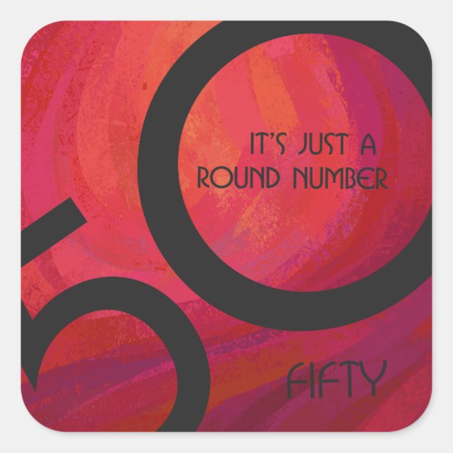 Red 50 Decade Birthday Square Sticker (Front)