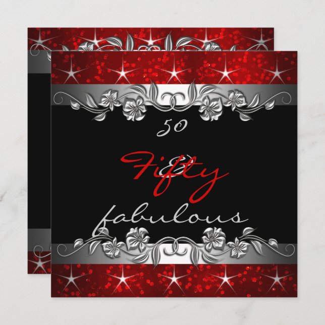 Red 50 & Fabulous 50th Birthday Party Invitation (Front/Back)