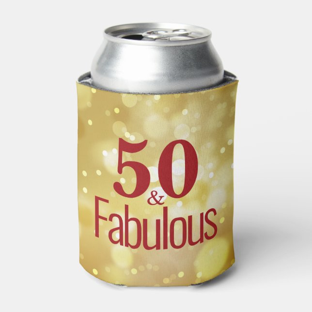 Red 50 & Fabulous Birthday Gold Foam Can Cooler (Can Front)