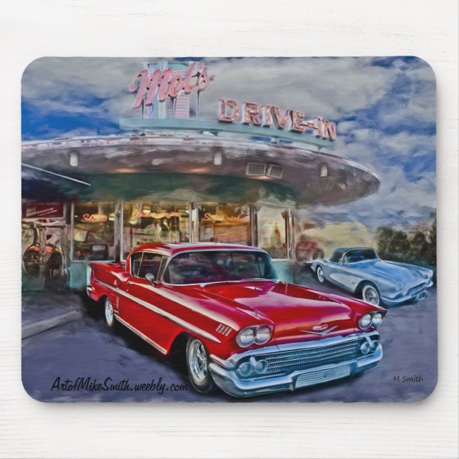 red 58 chevy at drive-in mouse pad (Front)