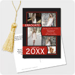 Red 5-Photo Collage Graduation Announcement Postcard<br><div class="desc">Bold high school or college photo graduation invitation or announcement in red and black. Click the customize button for more flexibility in adding text and photos! Variations of this design, additional colours, as well as coordinating products are available in our shop, zazzle.com/doodlelulu*. Contact us if you need this design applied...</div>