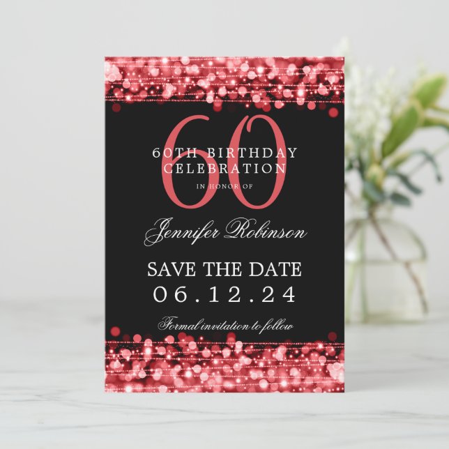 Red 60th Birthday Party Save the Date  Invitation (Standing Front)