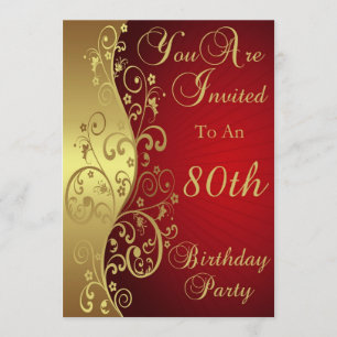 Red 80th Birthday Party Personalized Invitation