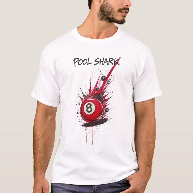 Red 8-Ball Pool Shark | Raw Sketch Art Style T-Shirt (Front)