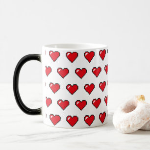 Red 8-Bit Pixel Heart Pattern Magic Mug