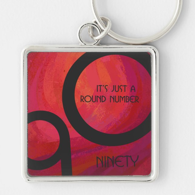 Red 90 Decade Birthday Keychain (Front)
