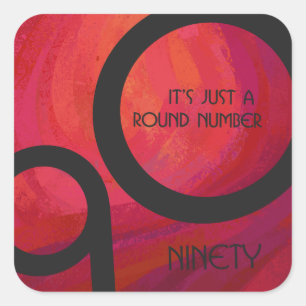 Red 90 Decade Birthday Square Sticker