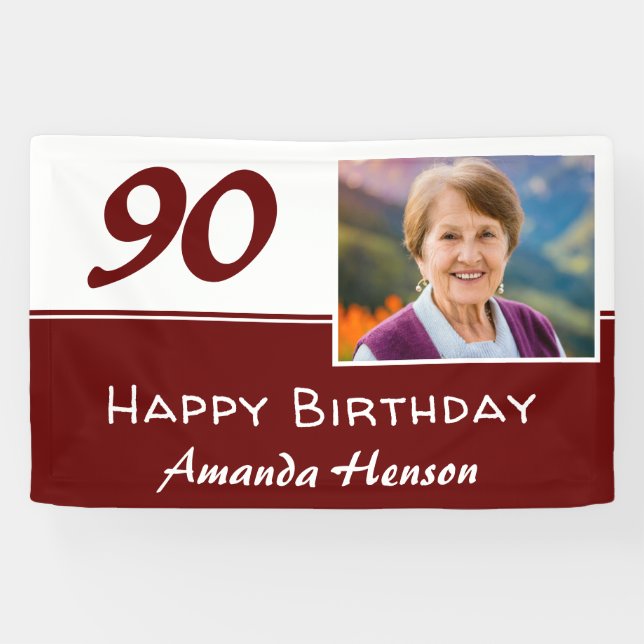 Red 90th Birthday Party Photo Backdrop Banner (Horizontal)