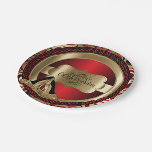 Red Abstract 00th Birthday Gold High Heels Paper Plate
