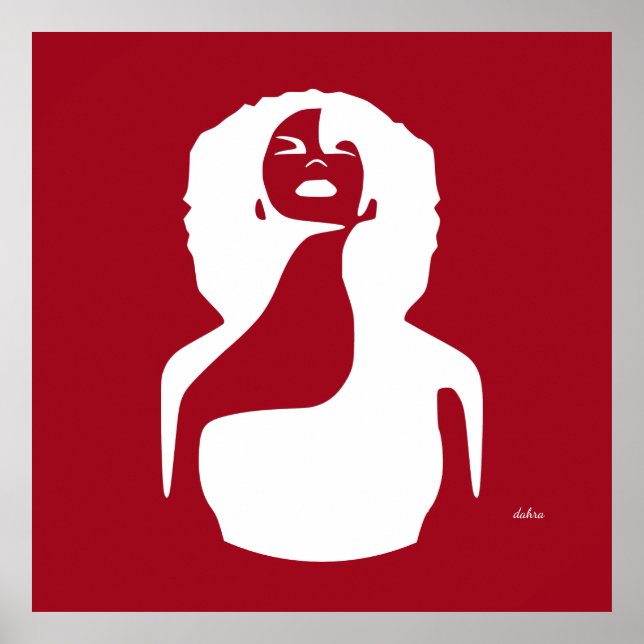 red abstract black Woman Looking Up Natural hair Poster (Front)