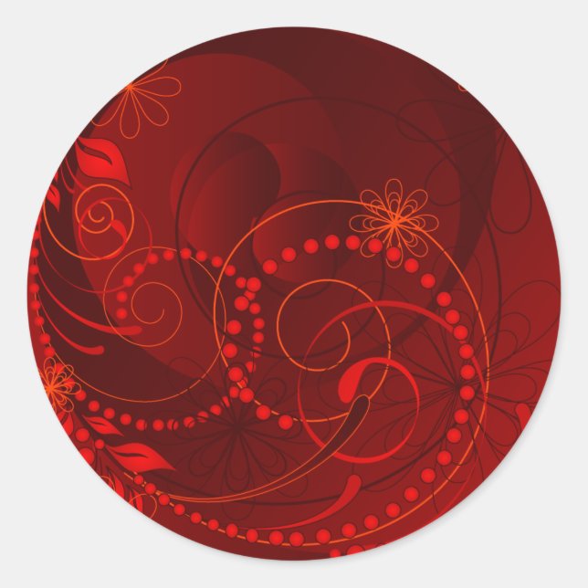 red abstract classic round sticker (Front)