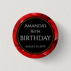 Red Abstract Crystal Design Birthday Custom Text 1 Inch Round Button