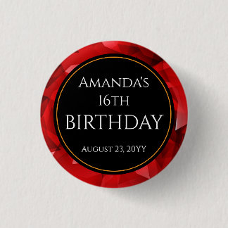 Red Abstract Crystal Design Birthday Custom Text 1 Inch Round Button