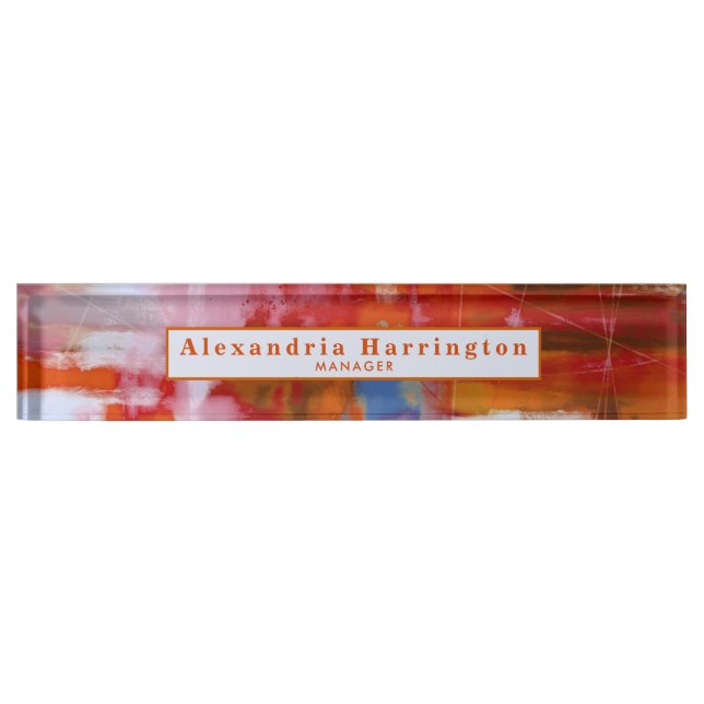 Red Abstract Custom Name Colourful Desk Accessorie Nameplate (Front)