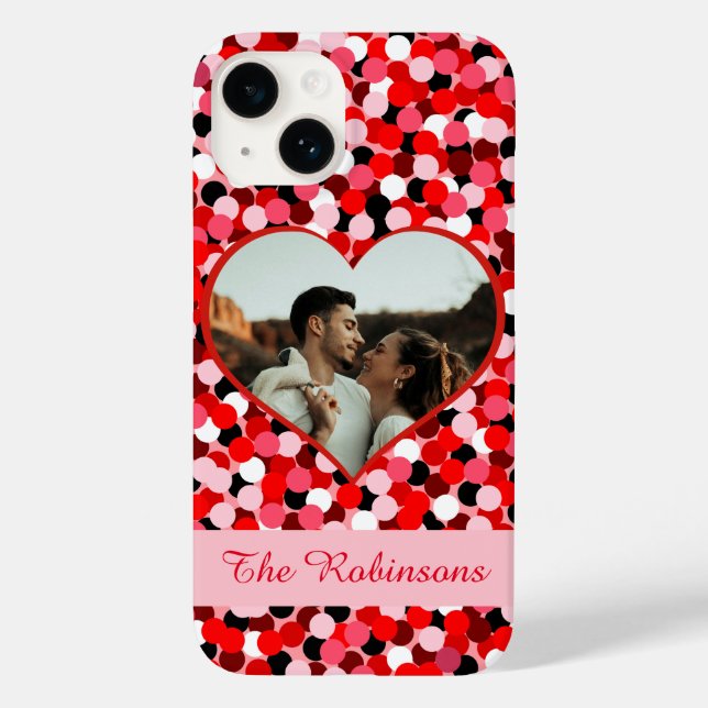 Red Abstract Dot Heart Frame Photo Case-Mate iPhone Case (Back)