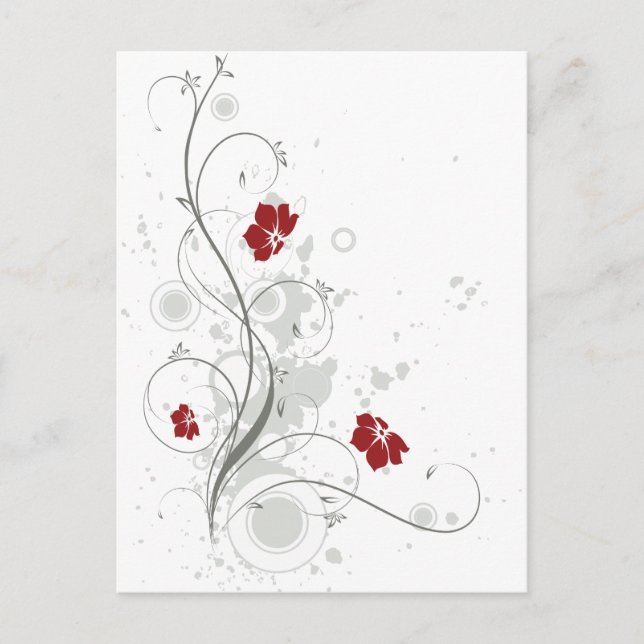 Red Abstract Floral Postcard (Front)