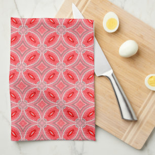 Red Abstract Flower Forms Pattern Kitchen Towel