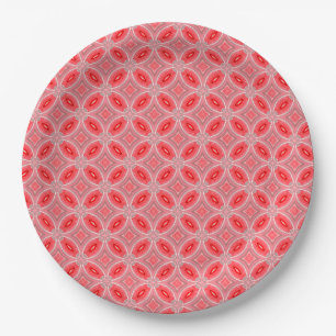 Red Abstract Flower Forms Pattern Paper Plate