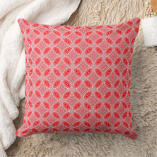 Red Abstract Flower Forms Pattern Throw Pillow