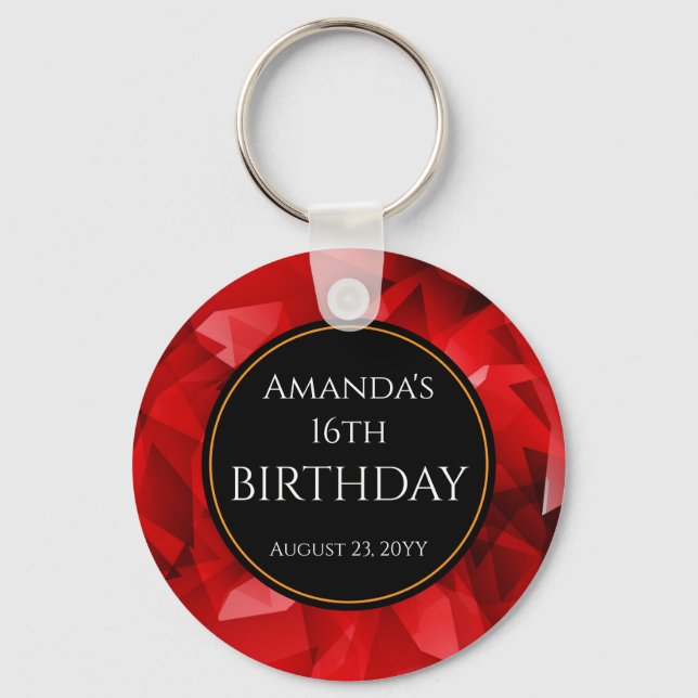 Red Abstract Geometric Crystal Background Keychain (Front)