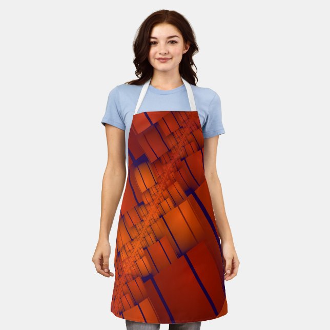 Red abstract geometric decoration apron (Worn)