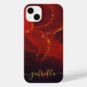 Red Abstract Gold Glitter iPhone 14 Plus Case
