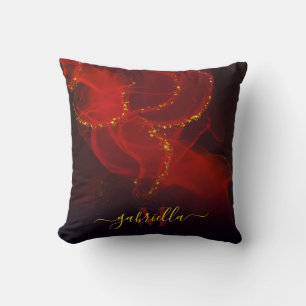 Red Abstract Gold Glitter Throw Pillow