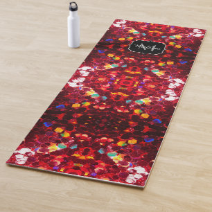 Red abstract mosaic shiny glitter mandala Monogram Yoga Mat