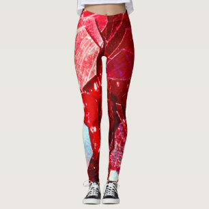 Red abstract mosaic shiny glitter pattern leggings