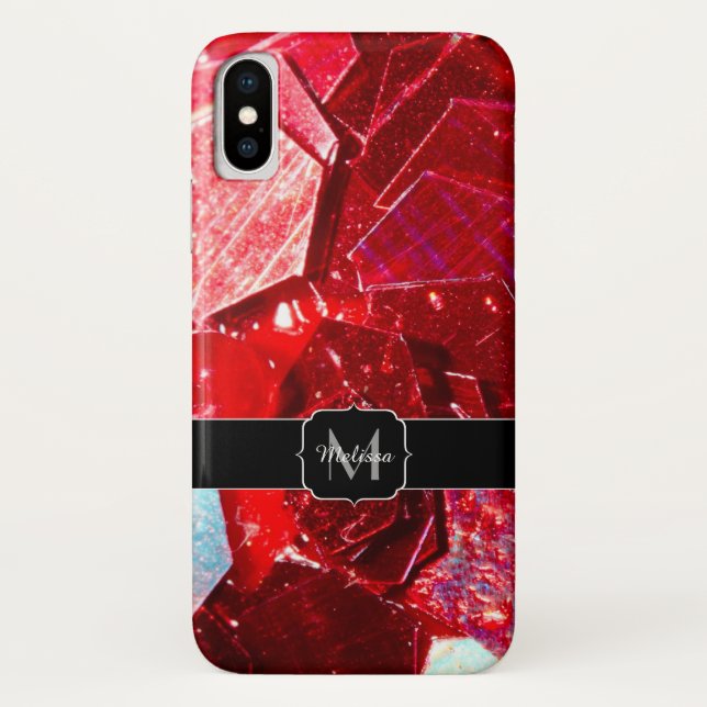 Red abstract mosaic shiny glitter pattern Monogram Case-Mate iPhone Case (Back)