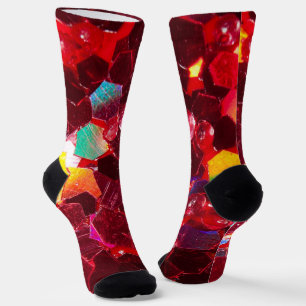 Red abstract mosaic shiny glitter pattern socks