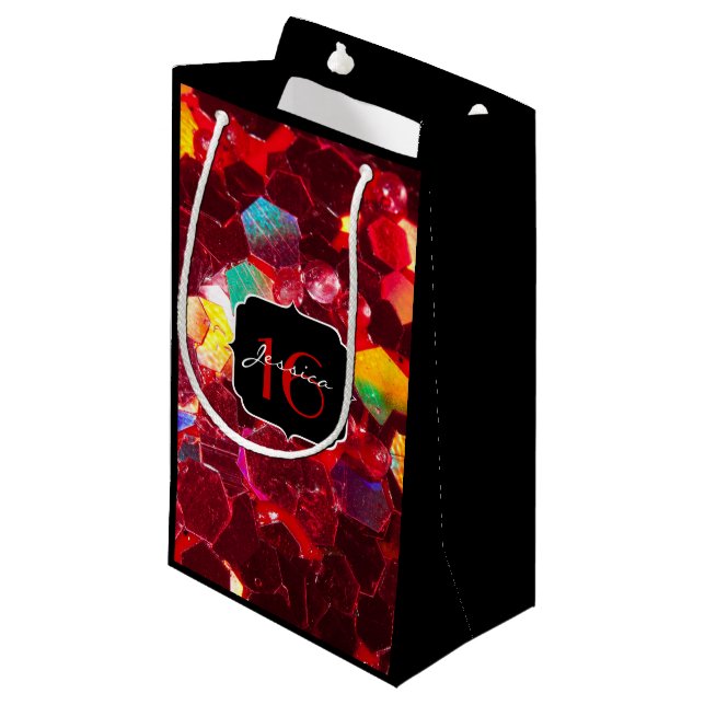 Red abstract mosaic shiny glitter pattern Sweet 16 Small Gift Bag (Front Angled)