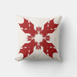 Red Abstract on White Snowflake-like Design Throw Pillow