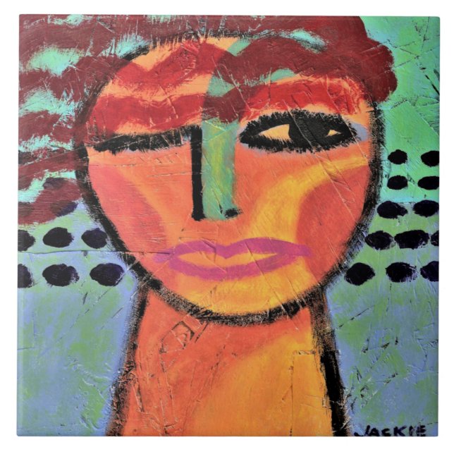 Red Abstract Painting of a Woman on OSB Board Tile (Front)