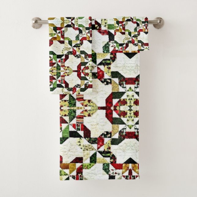 red abstract pattern bath towel set (Insitu)