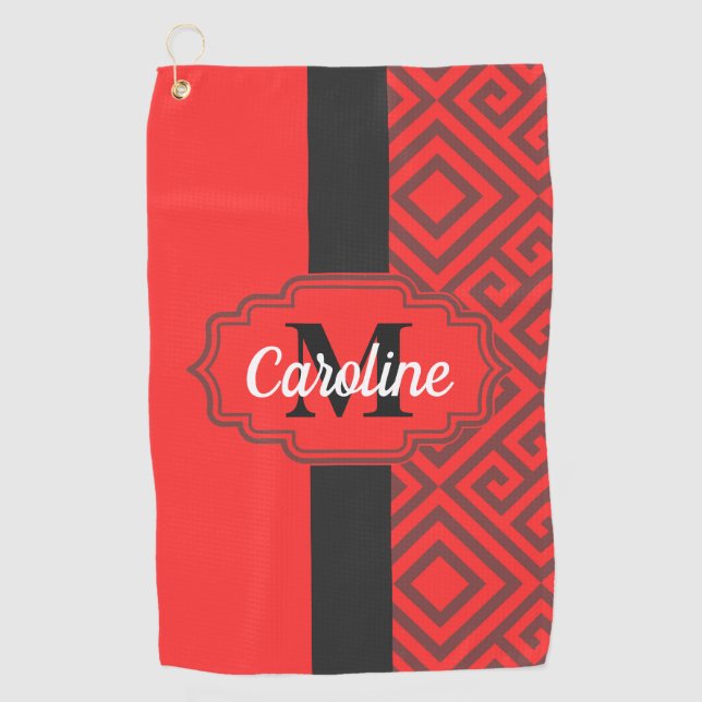 Red Abstract Pattern Golf Towel (Front)