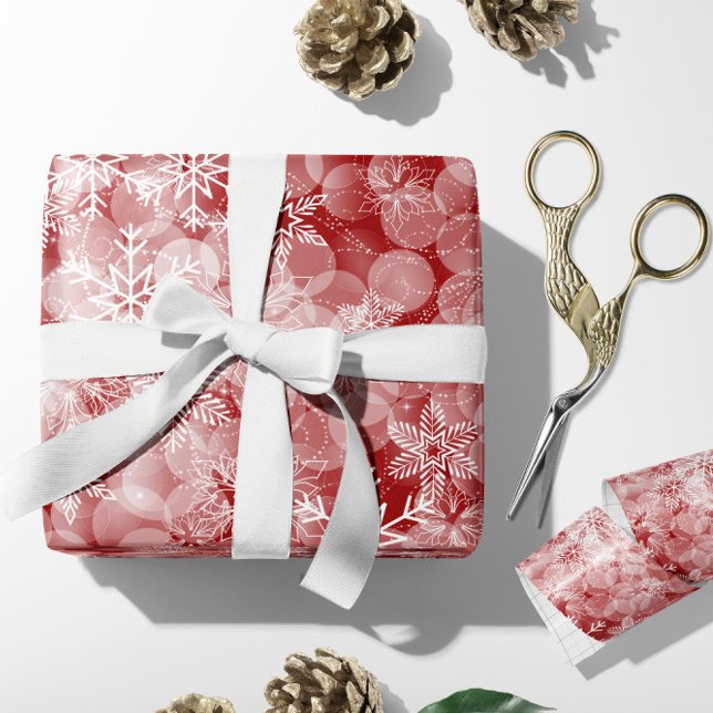 Red Abstract Pattern with White Snowflakes Wrapping Paper (Creator Uploaded)