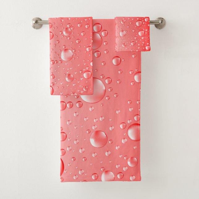 Red Abstract Rain Drops Bath Towel Set (Insitu)