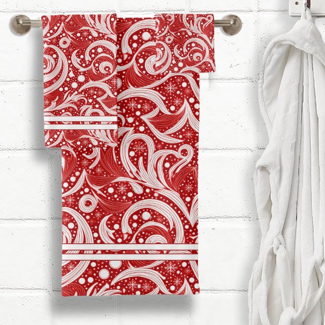 Red Abstract Snowflake Pattern#10 ID1009 Bath Towel Set (Creator Uploaded)